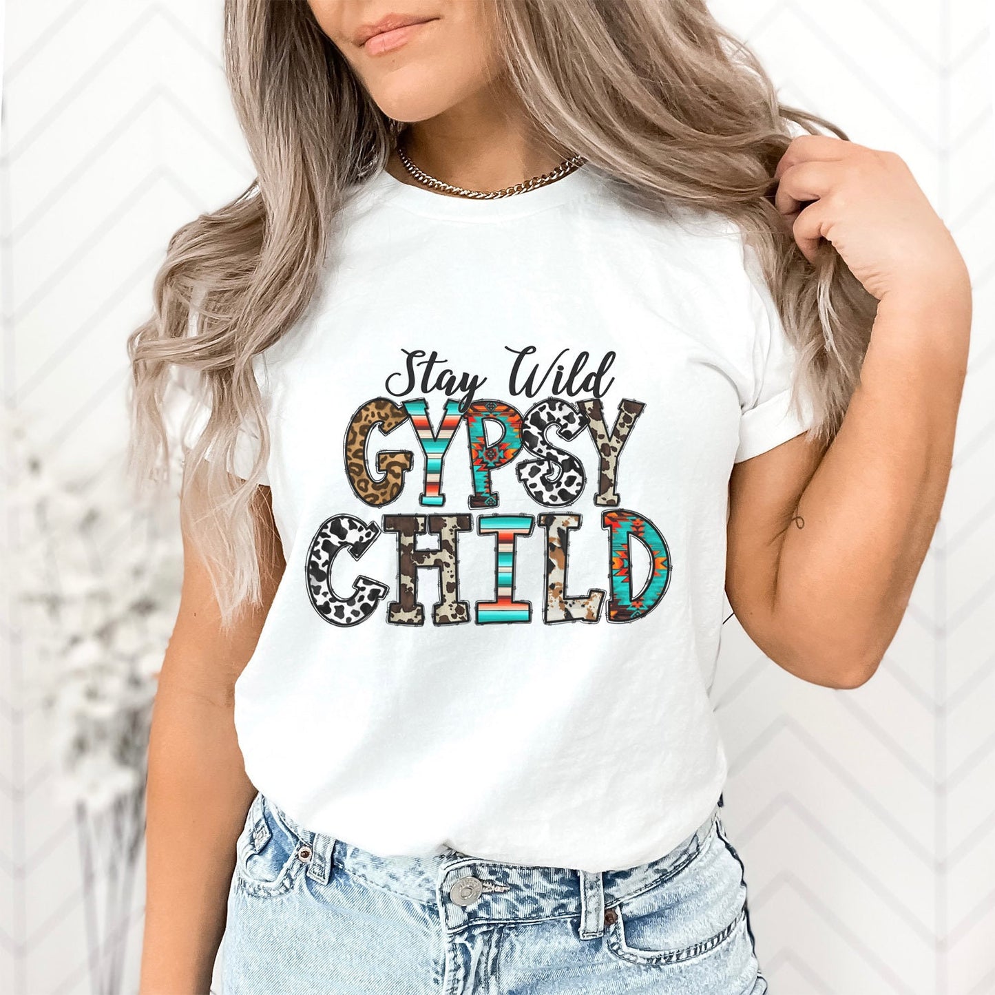 T-shirt Stay Wild Gypsy Child, chemise bohème, chemise western, chemise sudiste, chemise cowgirl, chemise cowboy, chemise country, chemise cadeau