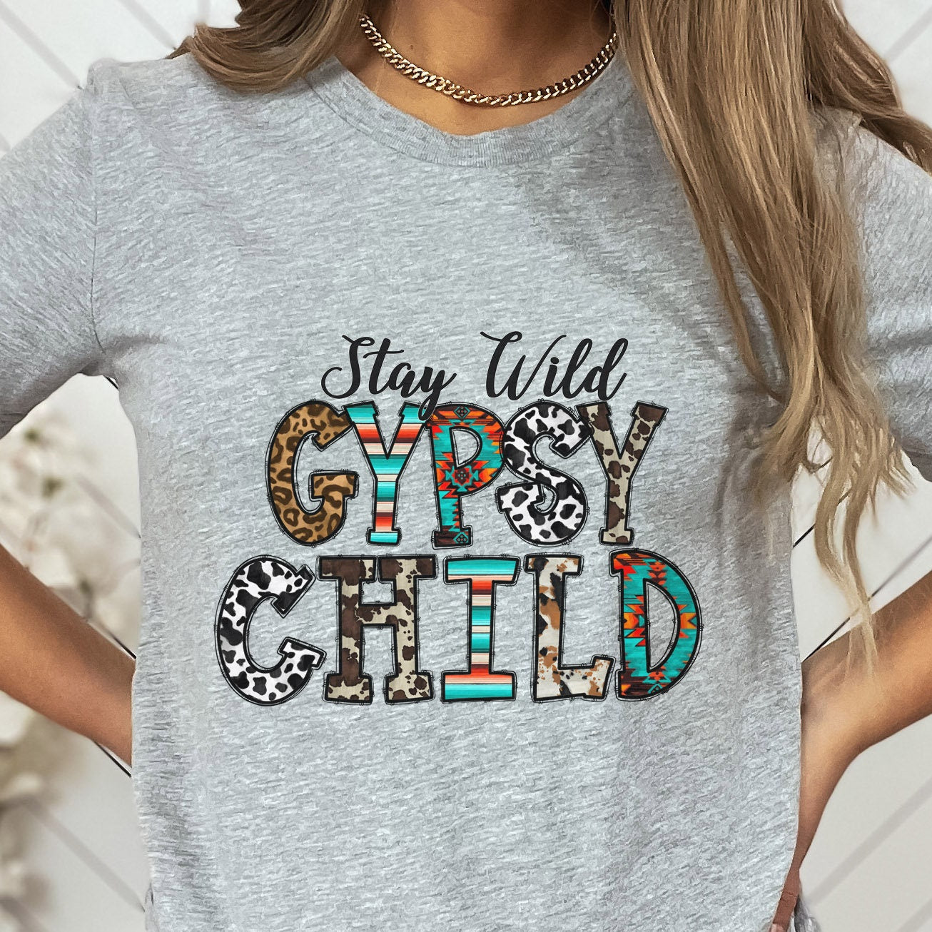 T-shirt Stay Wild Gypsy Child, chemise bohème, chemise western, chemise sudiste, chemise cowgirl, chemise cowboy, chemise country, chemise cadeau