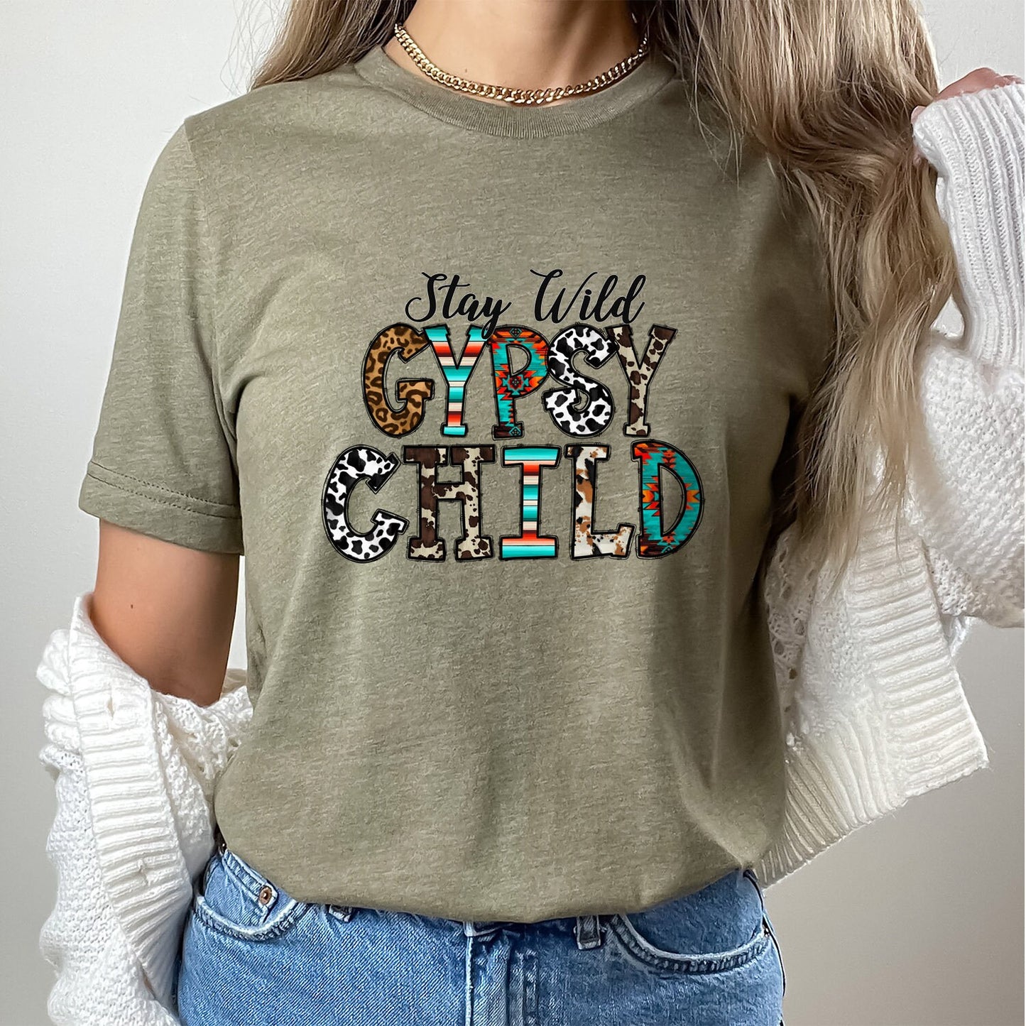 T-shirt Stay Wild Gypsy Child, chemise bohème, chemise western, chemise sudiste, chemise cowgirl, chemise cowboy, chemise country, chemise cadeau