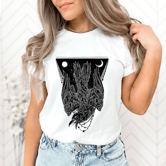 T-shirts corbeau, T-shirt corbeau, T-shirt d'horreur, T-shirt fantastique, T-shirt cadeau mystique, cadeau pour elle, cadeau pour lui, T-shirt oiseau gothique