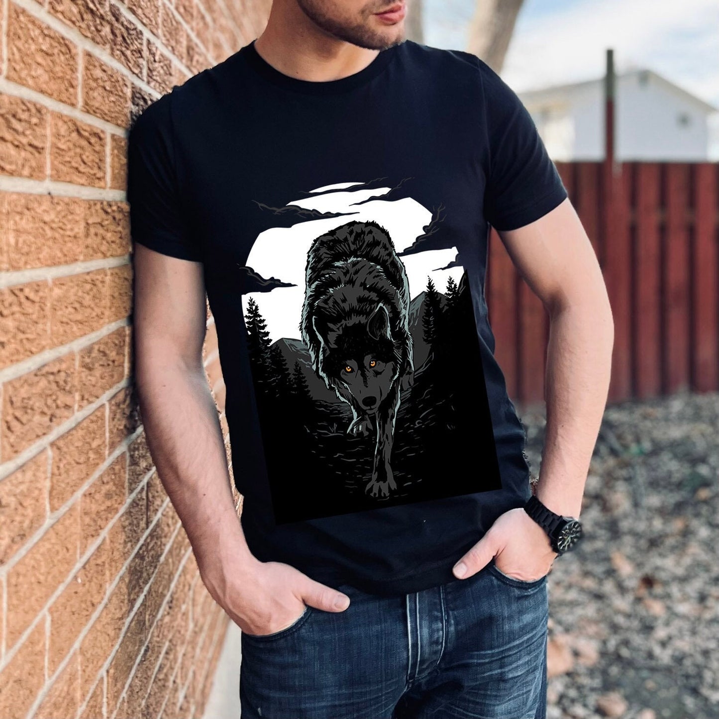 Wolf T-shirt, Tribal T-shirt, Mystical Gift T-shirt, Gothic T-Shirt, Fantasy and Myth T-shirt, Werewolf and Moon, Animal T-Shirt