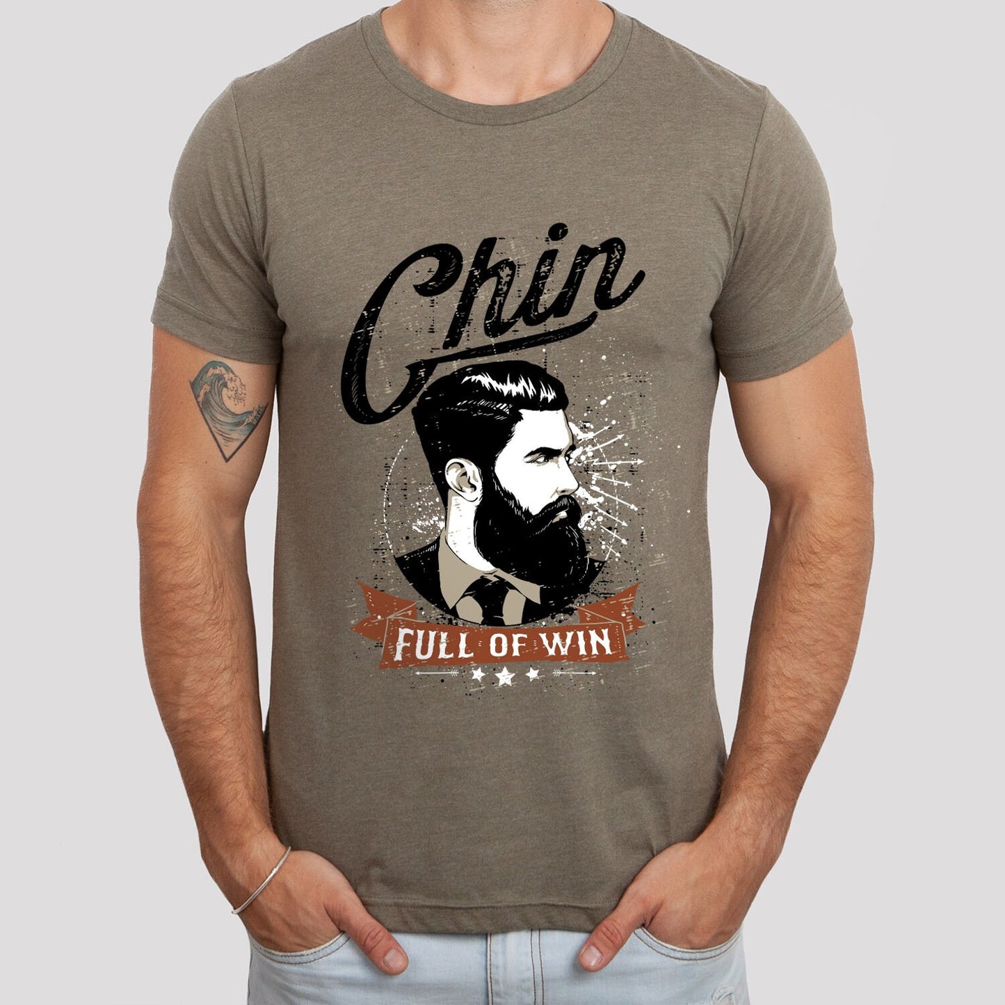 T-shirt avec menton plein de victoire, t-shirt avec barbe pour homme, t-shirt avec barbe pour papa, t-shirt avec amour de la barbe, t-shirt avec cheveux, t-shirt avec amoureux de la barbe, cadeaux pour lui