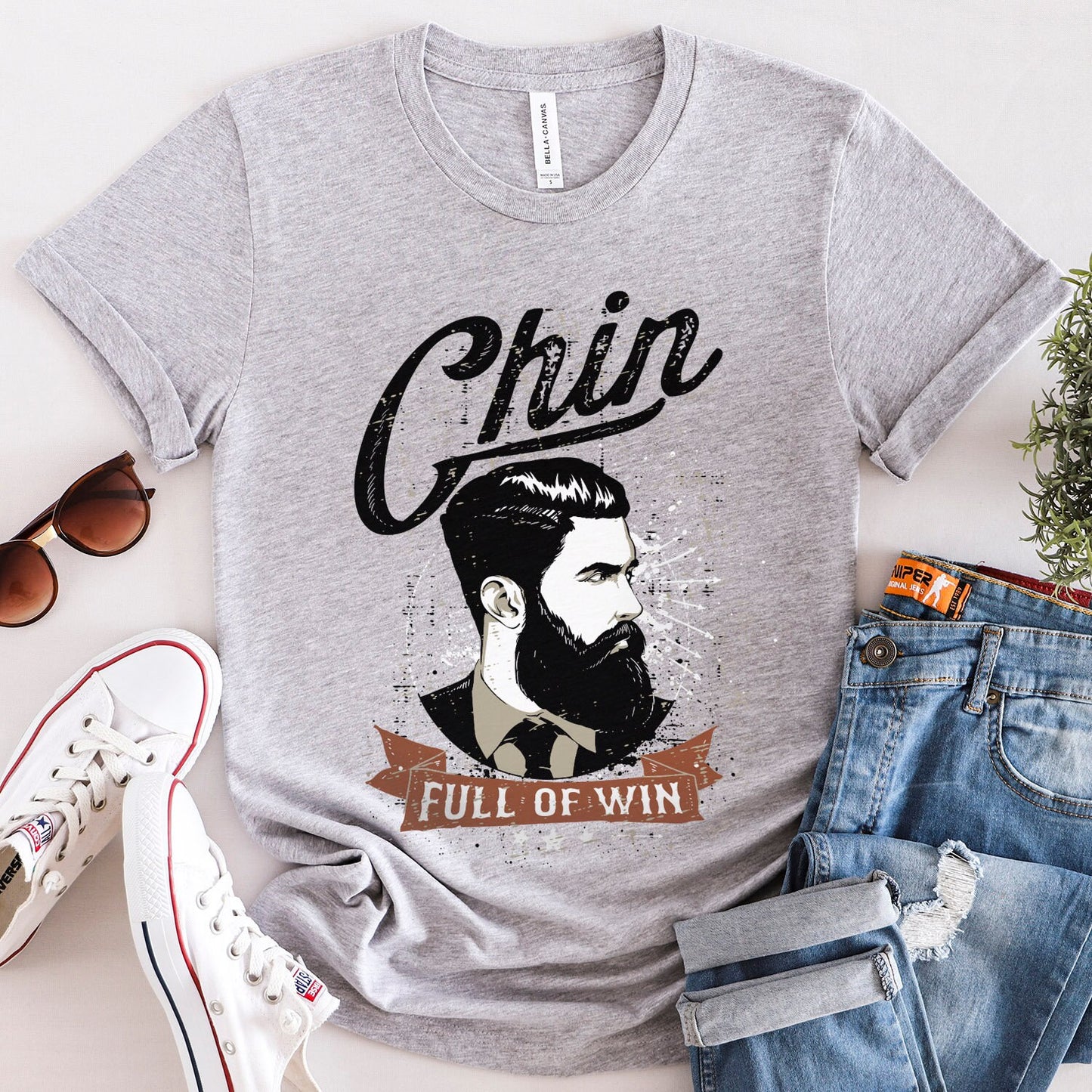 T-shirt avec menton plein de victoire, t-shirt avec barbe pour homme, t-shirt avec barbe pour papa, t-shirt avec amour de la barbe, t-shirt avec cheveux, t-shirt avec amoureux de la barbe, cadeaux pour lui