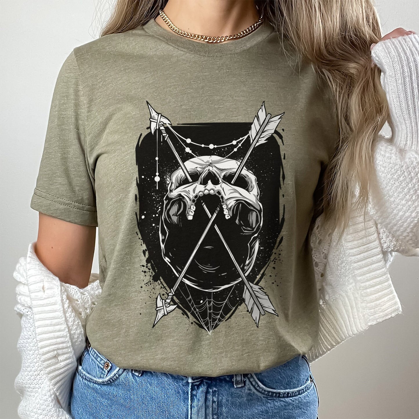 Skull and Arrow T-shirt, Horror T-Shirt, Fantasy T-Shirt, Mystical Gift T-shirt, Gothic T-Shirt, Witchy Clothing, Fantasy and Myth T-shirt