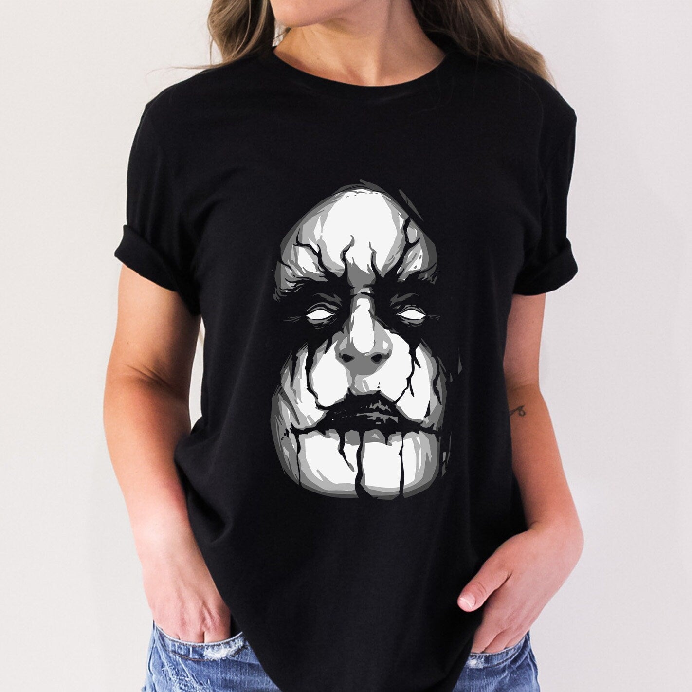 T-shirt Black Metal, T-shirt Visage Effrayant, T-shirt Horreur, T-shirt Fantaisie, T-shirt Noir, T-shirt Gothique, Vêtements Sorcière