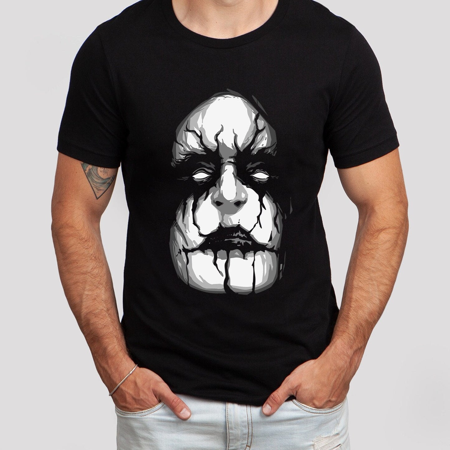 T-shirt Black Metal, T-shirt Visage Effrayant, T-shirt Horreur, T-shirt Fantaisie, T-shirt Noir, T-shirt Gothique, Vêtements Sorcière