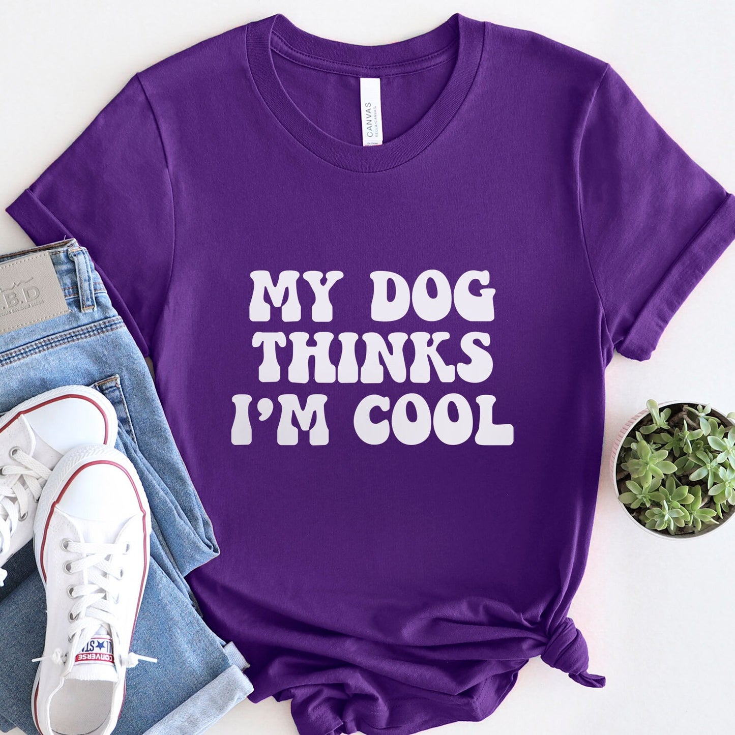 Mon chien pense que je suis cool - T-shirt, T-shirt avec dictons, T-shirt avec citation pour chien, T-shirt pour maman de chien, T-shirt pour papa de chien, T-shirt pour propriétaire de chien, T-shirt pour amoureux des animaux