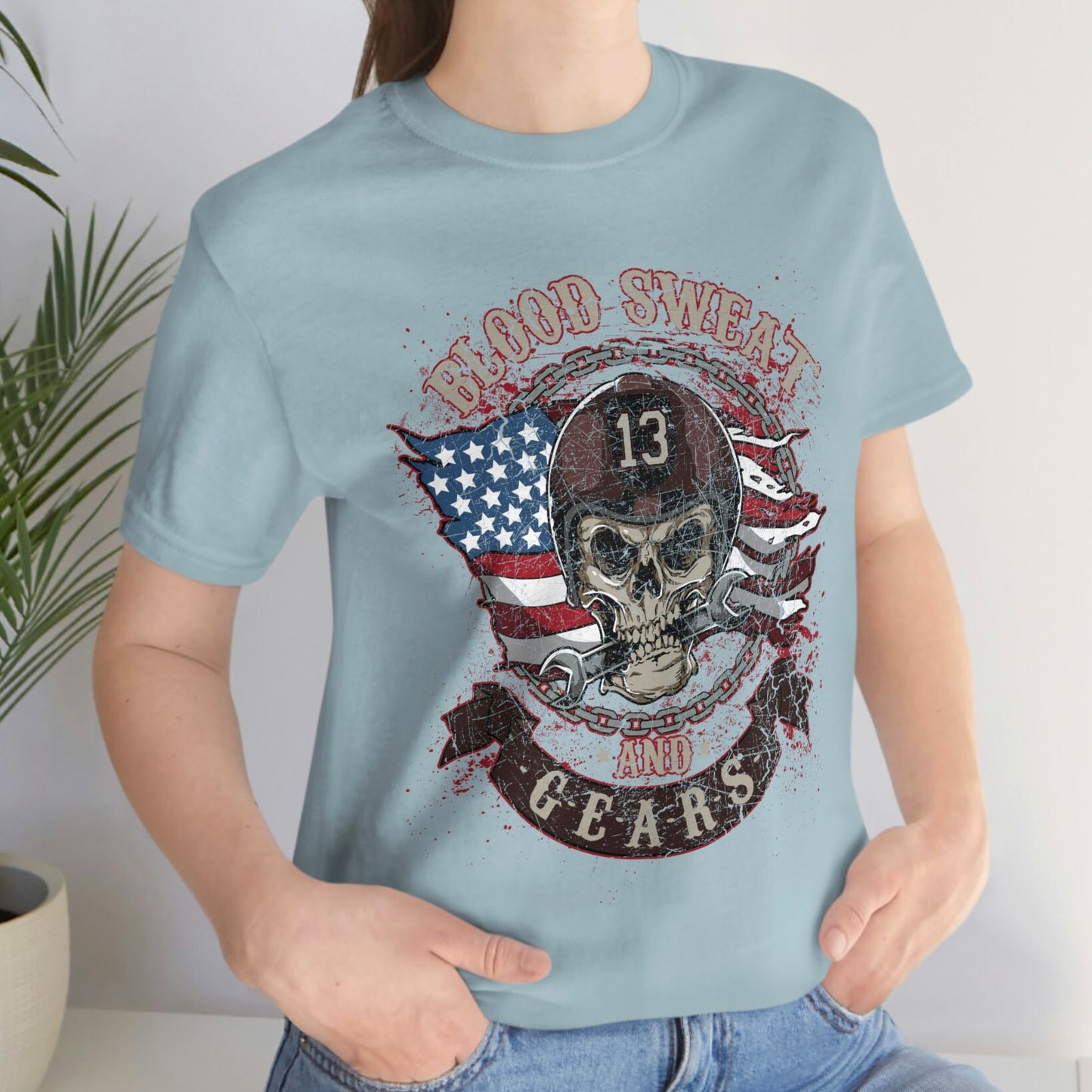 T-shirt Blood Sweat and Gear, T-shirt Skull, T-shirt moto, T-shirt motard, T-shirt pilote, cadeaux moto, cadeau pour lui