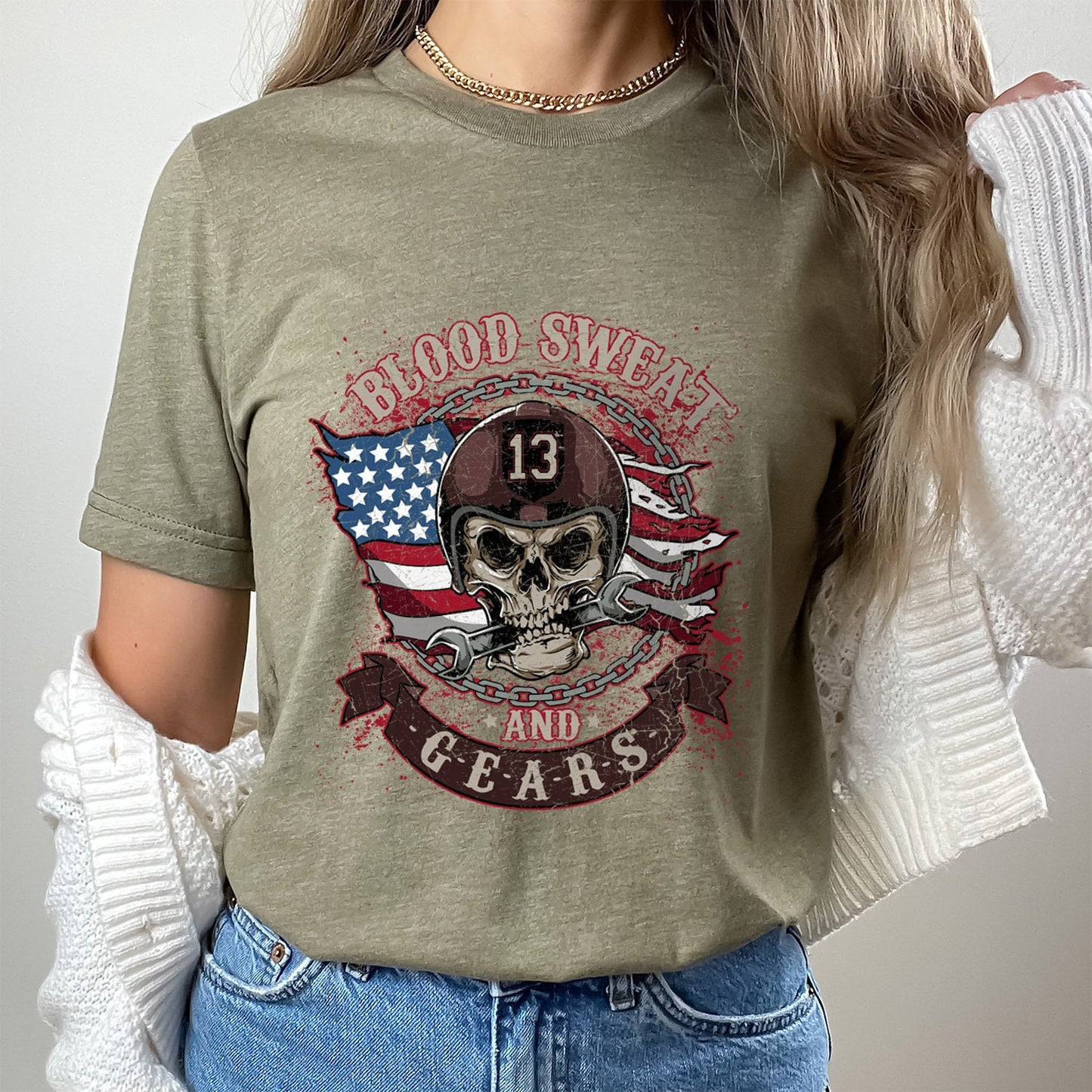 T-shirt Blood Sweat and Gear, T-shirt Skull, T-shirt moto, T-shirt motard, T-shirt pilote, cadeaux moto, cadeau pour lui