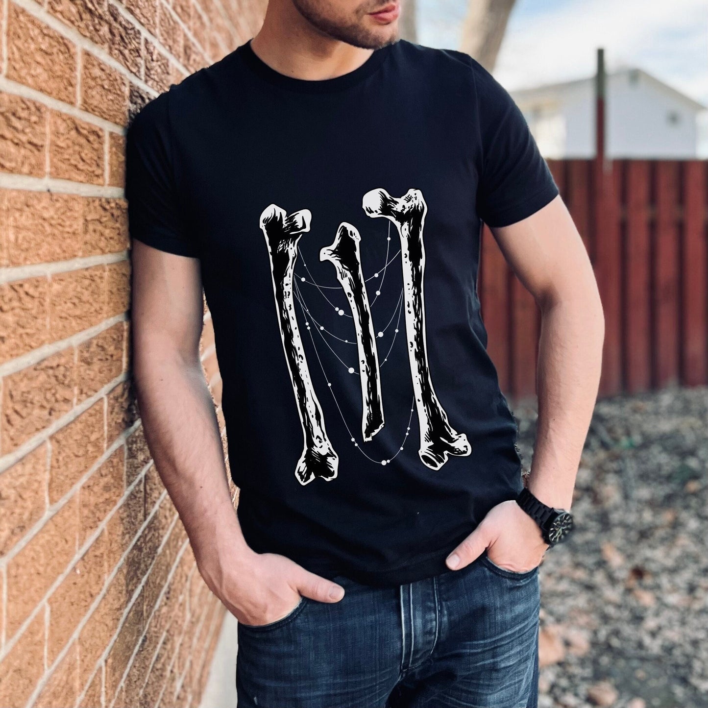 T-shirt Bones, T-shirt Horreur, T-shirt Squelette, T-shirt Crâne, T-shirt Amérindien, T-shirt Gothique, Vêtements de Sorcière, T-shirt Fantastique et Mythe