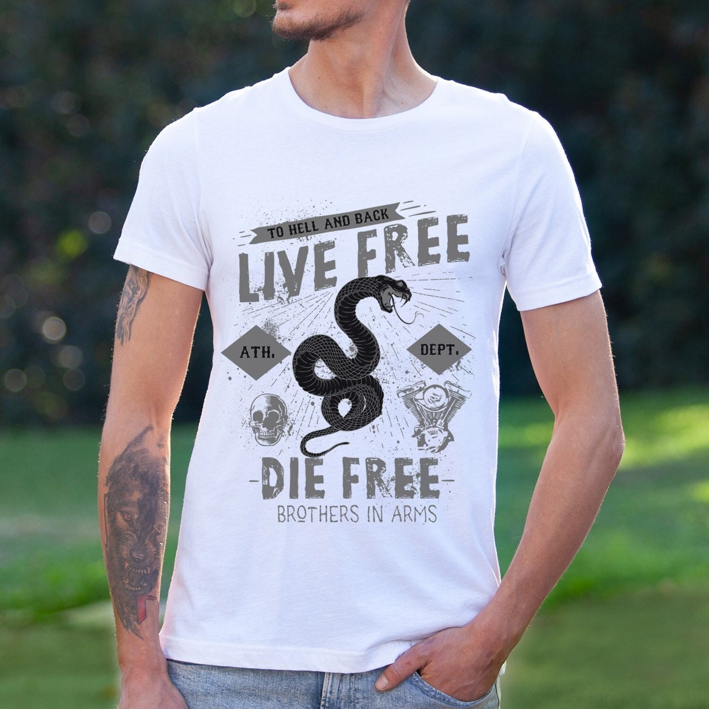 T-shirt Live Free, T-shirt avec serpent, T-shirt Rider, T-shirt Snake, T-shirt Metal Lovers, T-shirt Rock, T-shirt Biker, T-shirt Motorcycle Lover