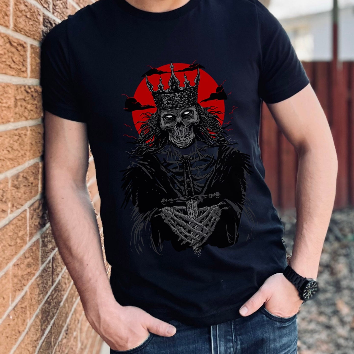 Skeleton King T-shirt, Horror T-Shirt, Fantasy T-Shirt, Skeleton T-Shirt, Heavy Metal Lovers Gift T-shirt, Gothic T-Shirt, Witchy Clothing