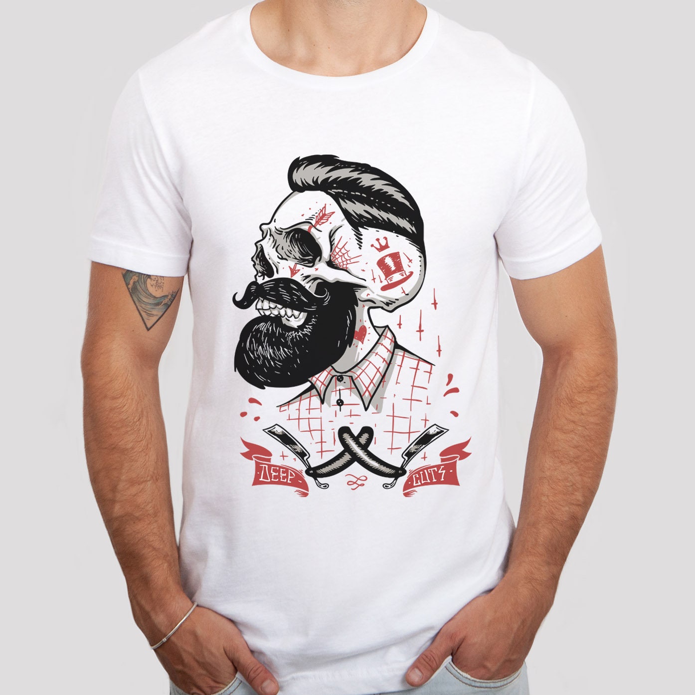 Hipster Skeleton T-shirt, Skeleton T-shirt, Horror T-Shirt, Skull Heavy Metal Lovers Gift T-shirt, Gothic T-Shirt, T-shirt for Men