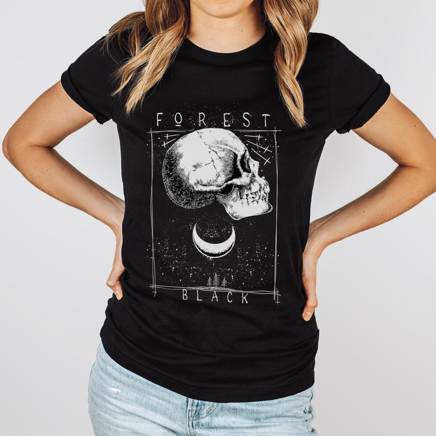 Skull T-shirt, Moon Forest Black T-shirt, Scary Forest Shirt, Horror T-Shirt, Motorcycle Shirt, Biker Shirt, Rockers T-shirt