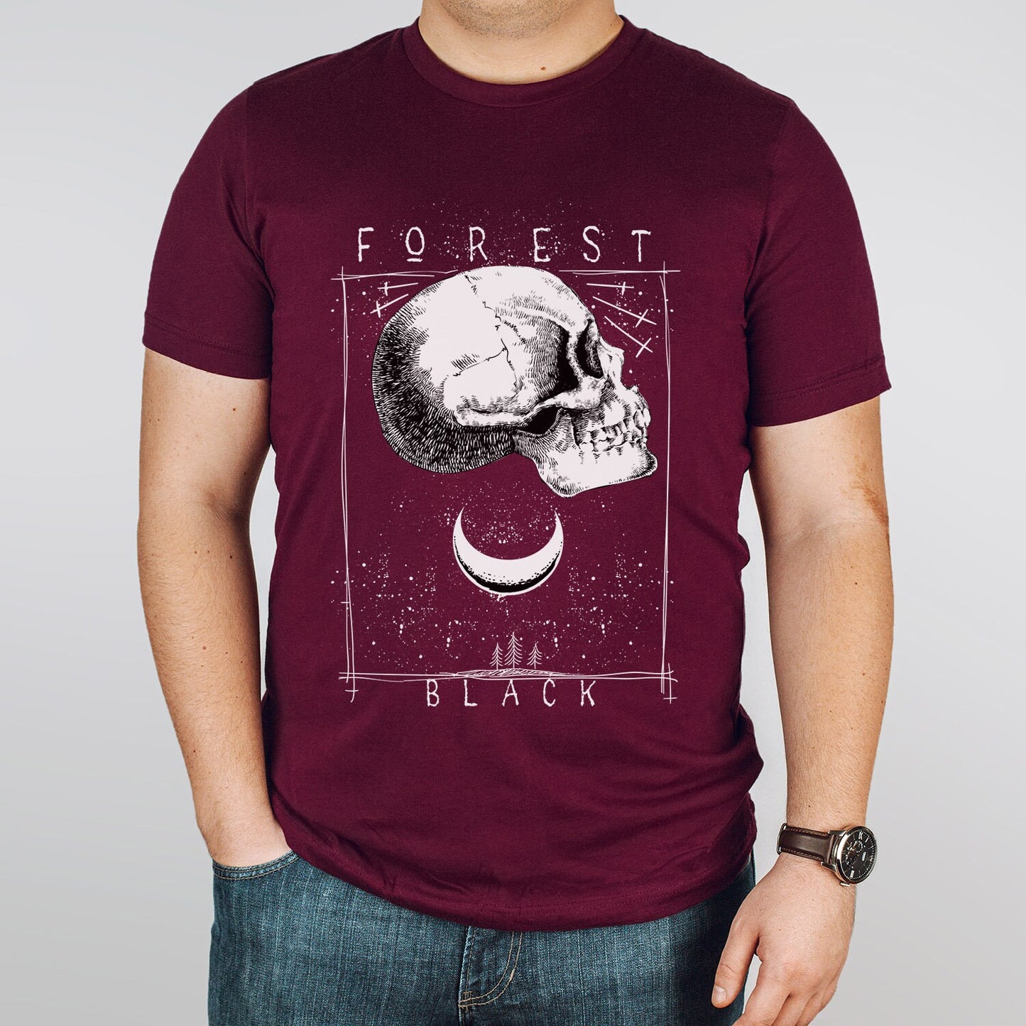 Skull T-shirt, Moon Forest Black T-shirt, Scary Forest Shirt, Horror T-Shirt, Motorcycle Shirt, Biker Shirt, Rockers T-shirt