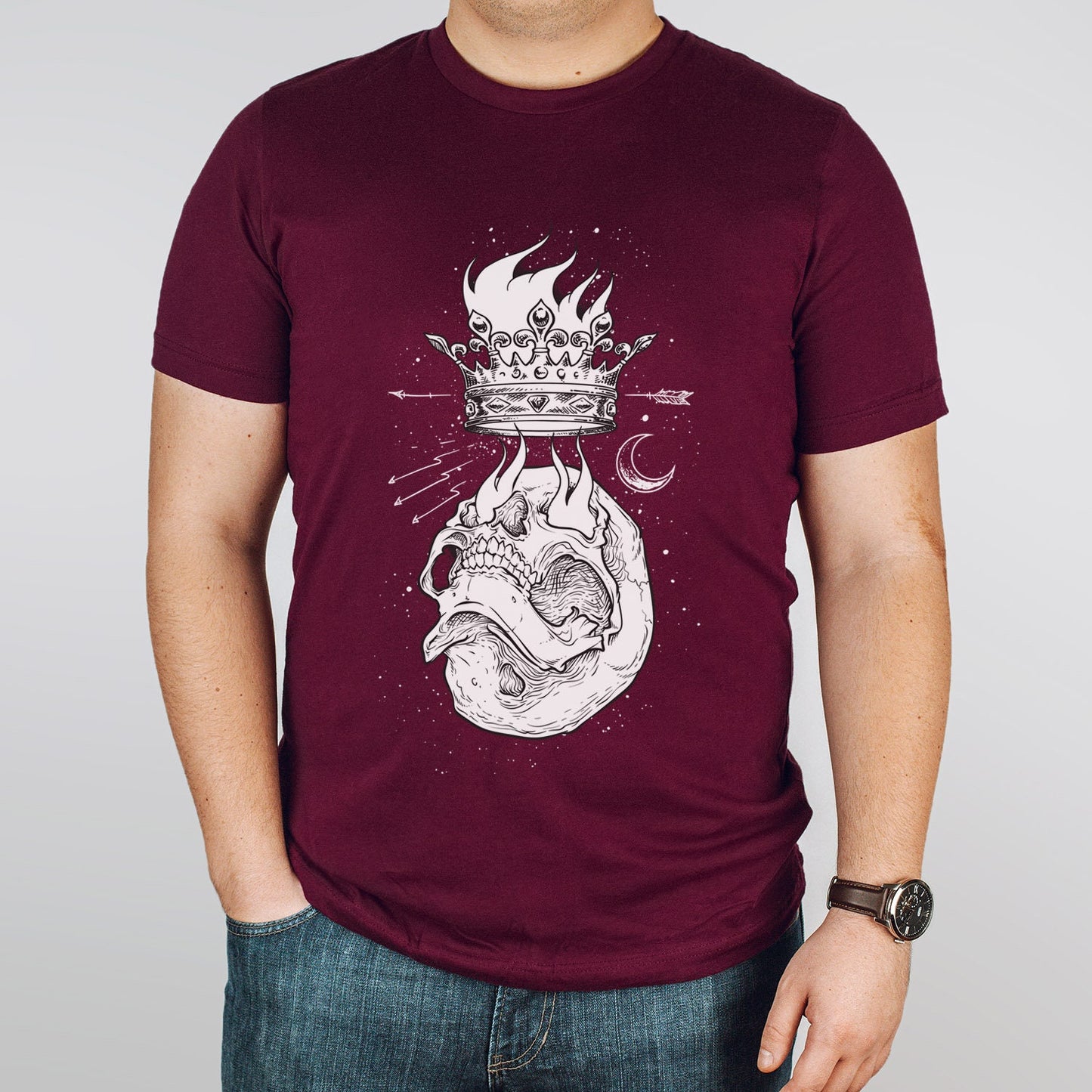 T-shirt crâne avec flammes, T-shirt lune, T-shirt effrayant, T-shirt d'horreur, T-shirt de style moto, T-shirt rockers, T-shirt de motard