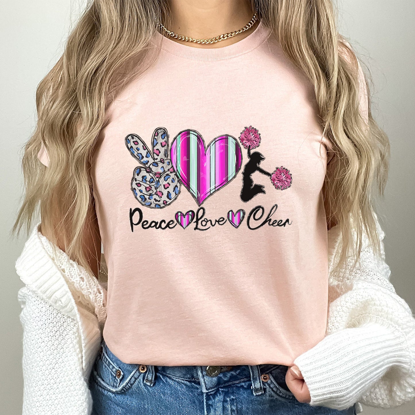 Peace Love Cheer Shirt, Cheerleader T-Shirt, Cheer Shirt, Cheer Spirit Wear, Competiton Shirt, Gift Shirt for Her