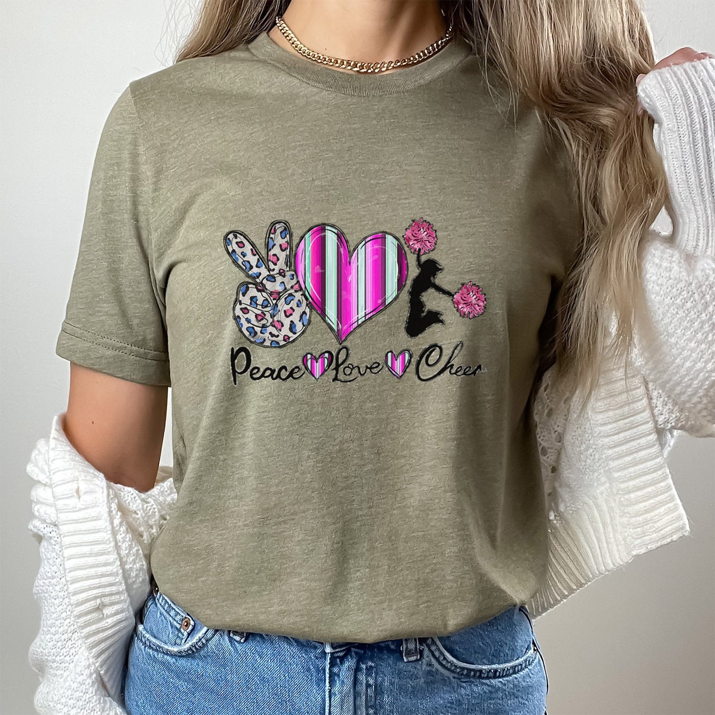 Peace Love Cheer Shirt, Cheerleader T-Shirt, Cheer Shirt, Cheer Spirit Wear, Competiton Shirt, Gift Shirt for Her