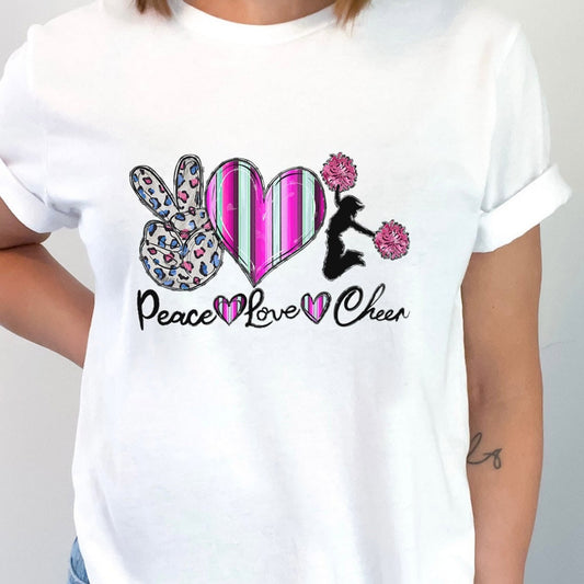 Peace Love Cheer Shirt, Cheerleader T-Shirt, Cheer Shirt, Cheer Spirit Wear, Competiton Shirt, Gift Shirt for Her