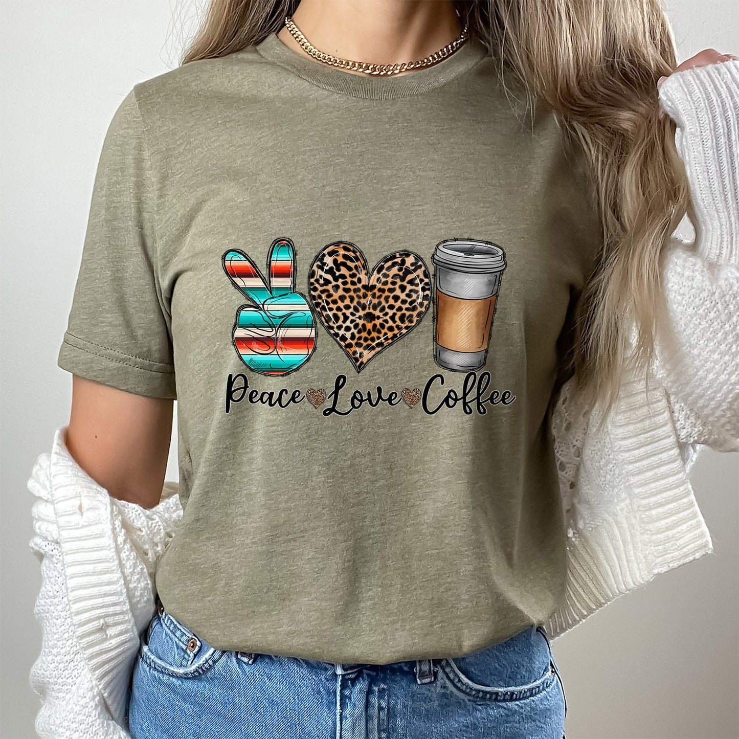 Peace Love Coffee Shirt, Coffee T-Shirt, Coffee Lovers Shirt, Inspirational T-shirt, Gift Shirt for Her, Coffee Gift Shirt