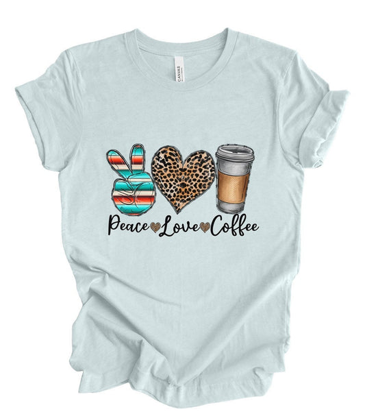 T-shirt Peace Love Coffee, T-shirt à café, T-shirt pour les amateurs de café, T-shirt inspirant, T-shirt cadeau pour elle, T-shirt cadeau café