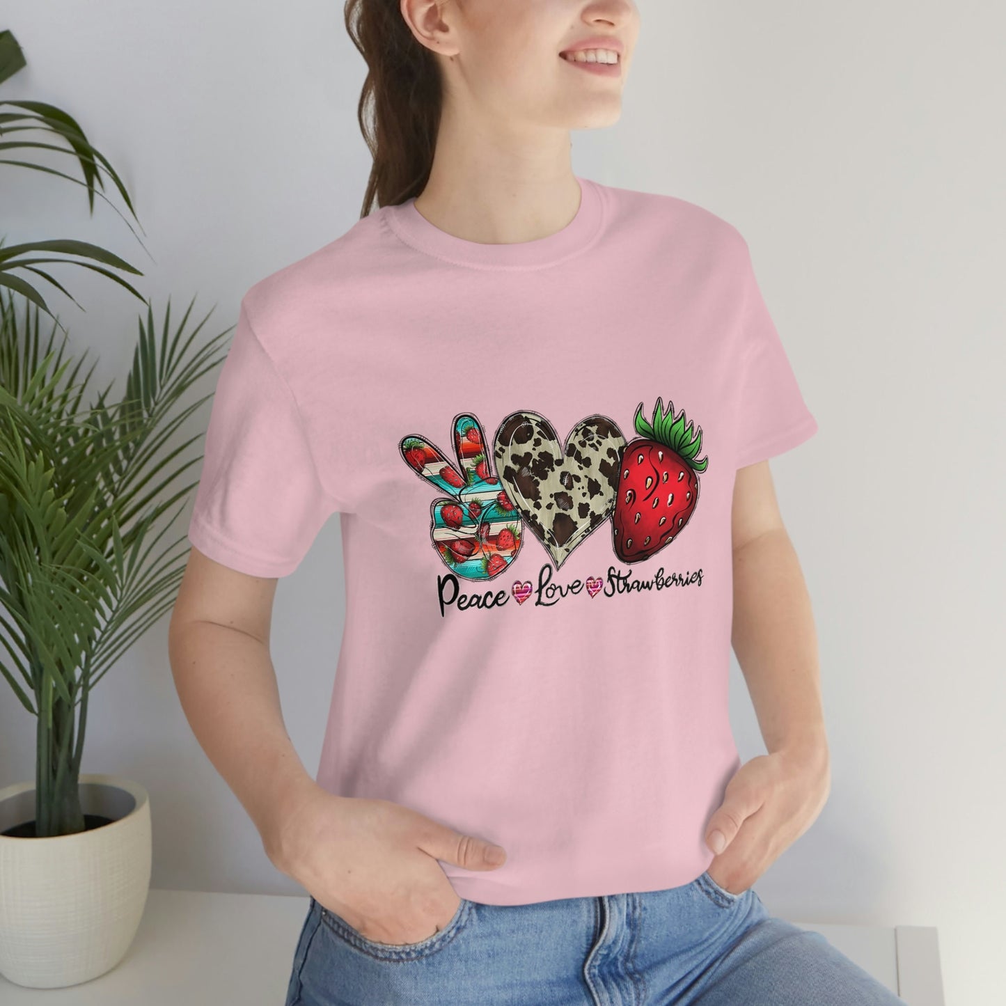 T-shirt Peace Love Strawberries, T-shirt Fraises, T-shirt Fraises, T-shirt Fraises drôle, T-shirt Nourriture végétalienne