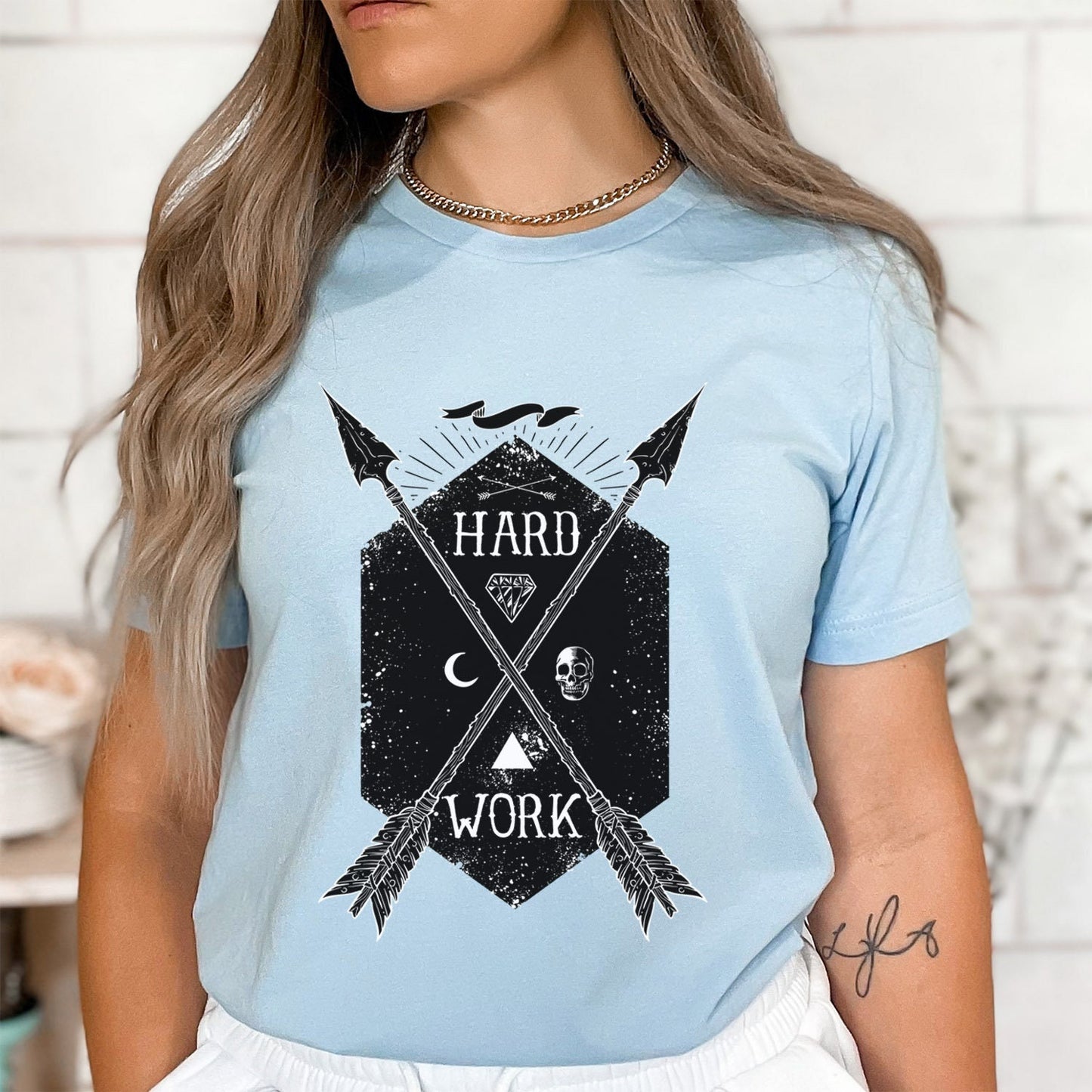 Hard Work T-shirt, Shirt with Arrows, Skull T-shirt, Mystery and Horror Shirt, Fantasy T-shirt, Celestial Moon Shirt, Cosmic Horror