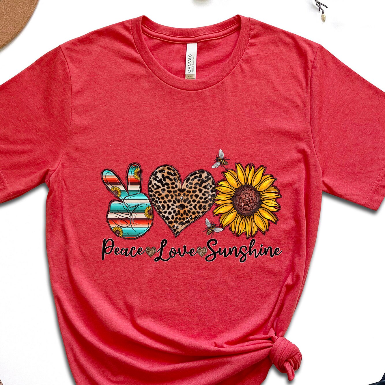 Peace Love Sunshine Shirt, Sunflowers T-Shirt, Hippie Shirt, Gift Shirt for Her, Like Heart Emoji Shirt