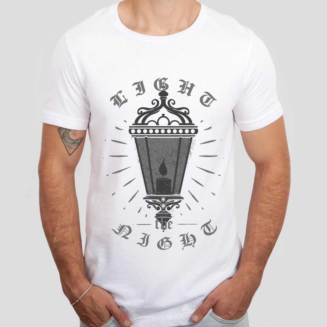 Light the Night T-Shirt, Lantern T-shirt, Adventure T-shirt, Gothic Letters Shirt, Nature T-shirt, Outdoor T-Shirt, Travel Shirt