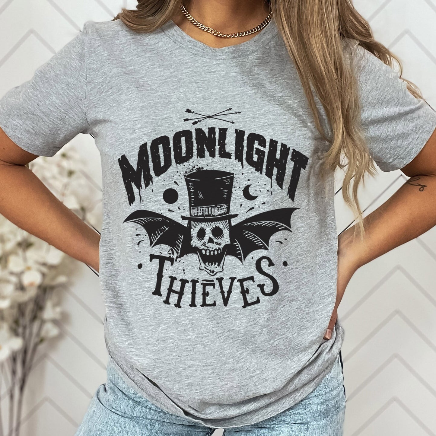 Moonlight Thieves T-shirt, Horror Shirt, Skeleton T-shirt, Bat Shirt,  T-shirt, Shirt with Bat and Wings, Celestial Moon Shirt