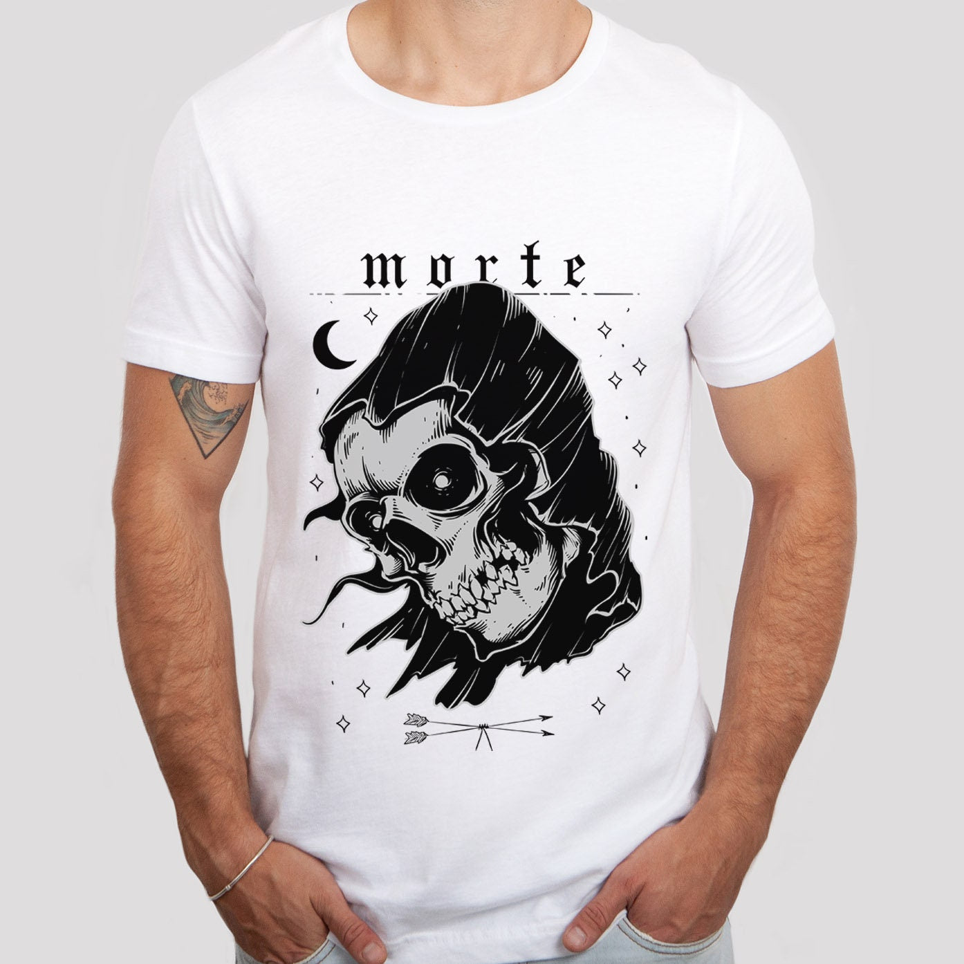 Morte Dead T-shirt, Horror Shirt, Skeleton T-shirt, Skeleton Head Shirt, T-shirt, Shirt with Skull, Celestial Moon Shirt