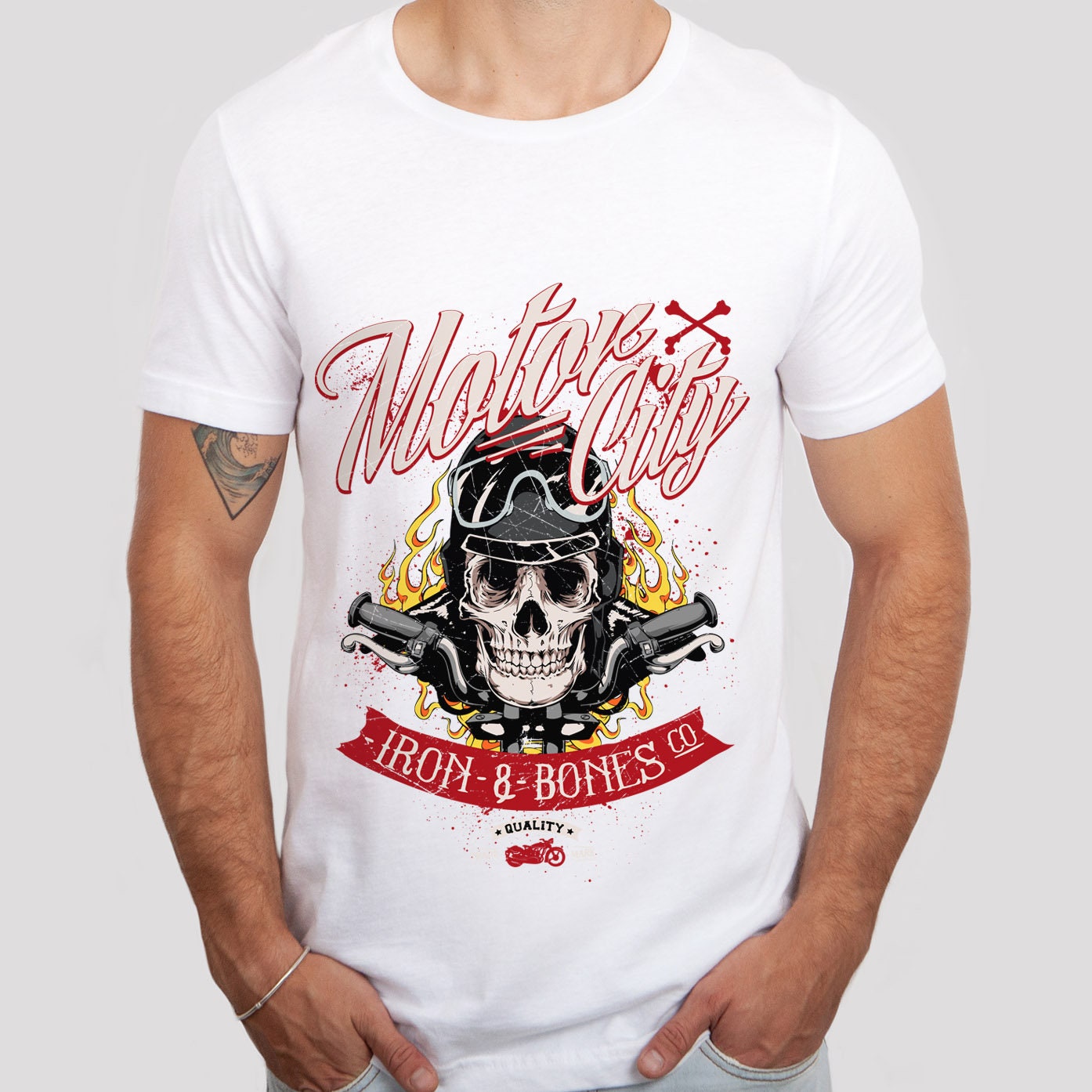 Motor CityT-shirt, Skull T-Shirt, Motorcycle T-Shirt, Bikers T-shirt, Riders T-Shirt, Skull and Fire, Motorcycle Gifts, Gift for Him