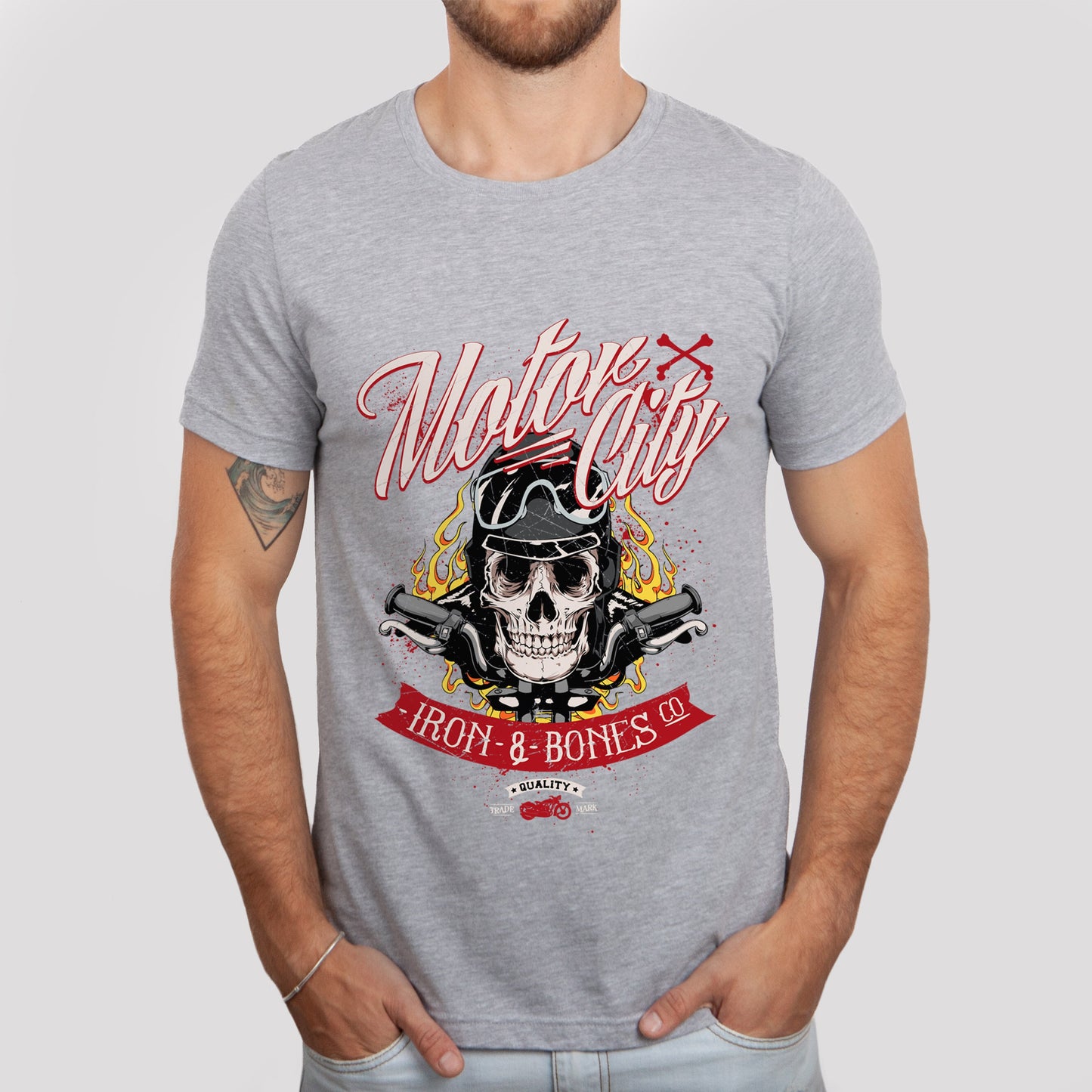 Motor CityT-shirt, Skull T-Shirt, Motorcycle T-Shirt, Bikers T-shirt, Riders T-Shirt, Skull and Fire, Motorcycle Gifts, Gift for Him