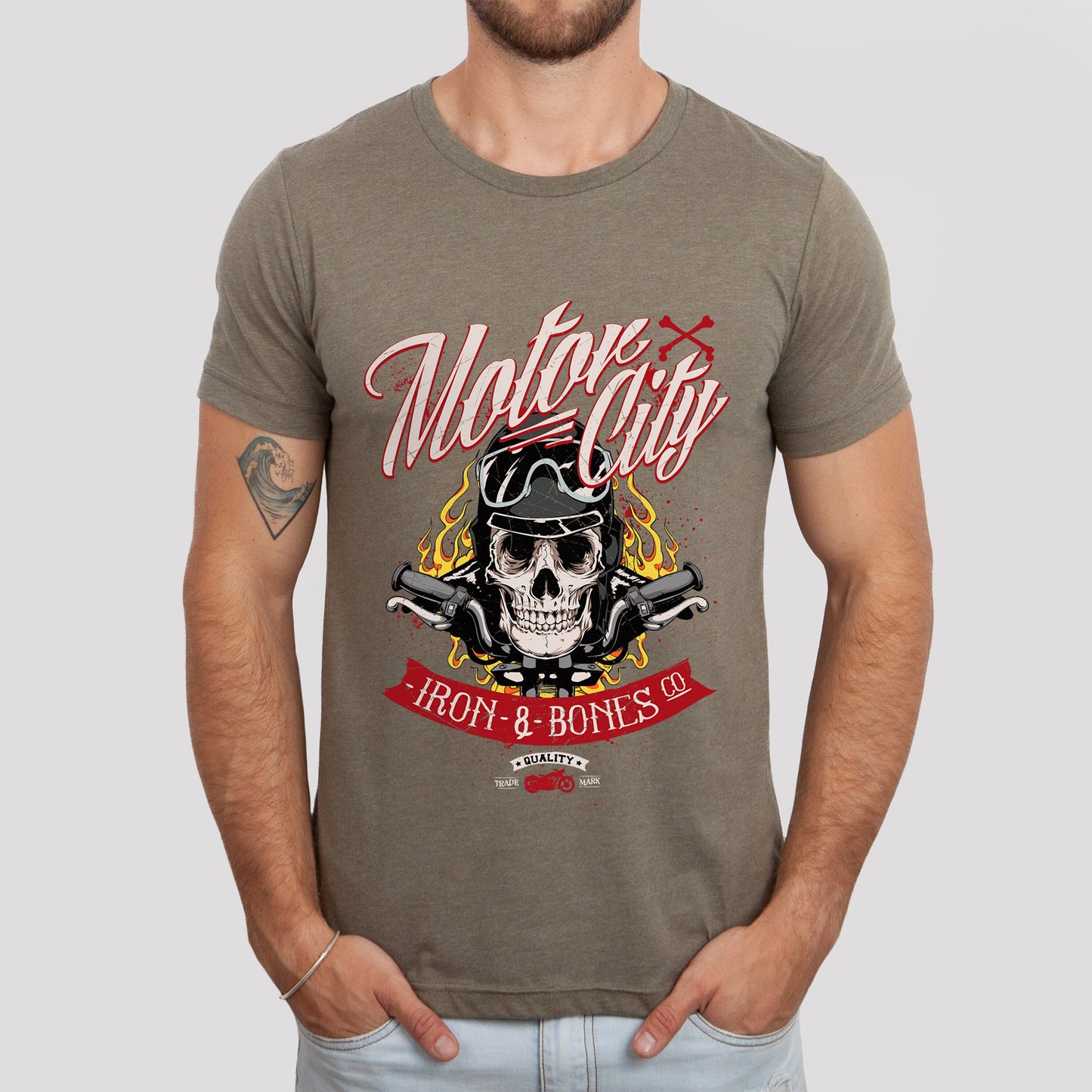 Motor CityT-shirt, Skull T-Shirt, Motorcycle T-Shirt, Bikers T-shirt, Riders T-Shirt, Skull and Fire, Motorcycle Gifts, Gift for Him