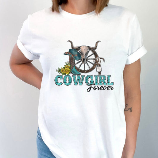 T-shirt Cowgirl Forever, chemise country, chemise western, chemise sudiste, chemise cowgirl, chemise rétro, chemise cowboy, chemise cadeau rodéo