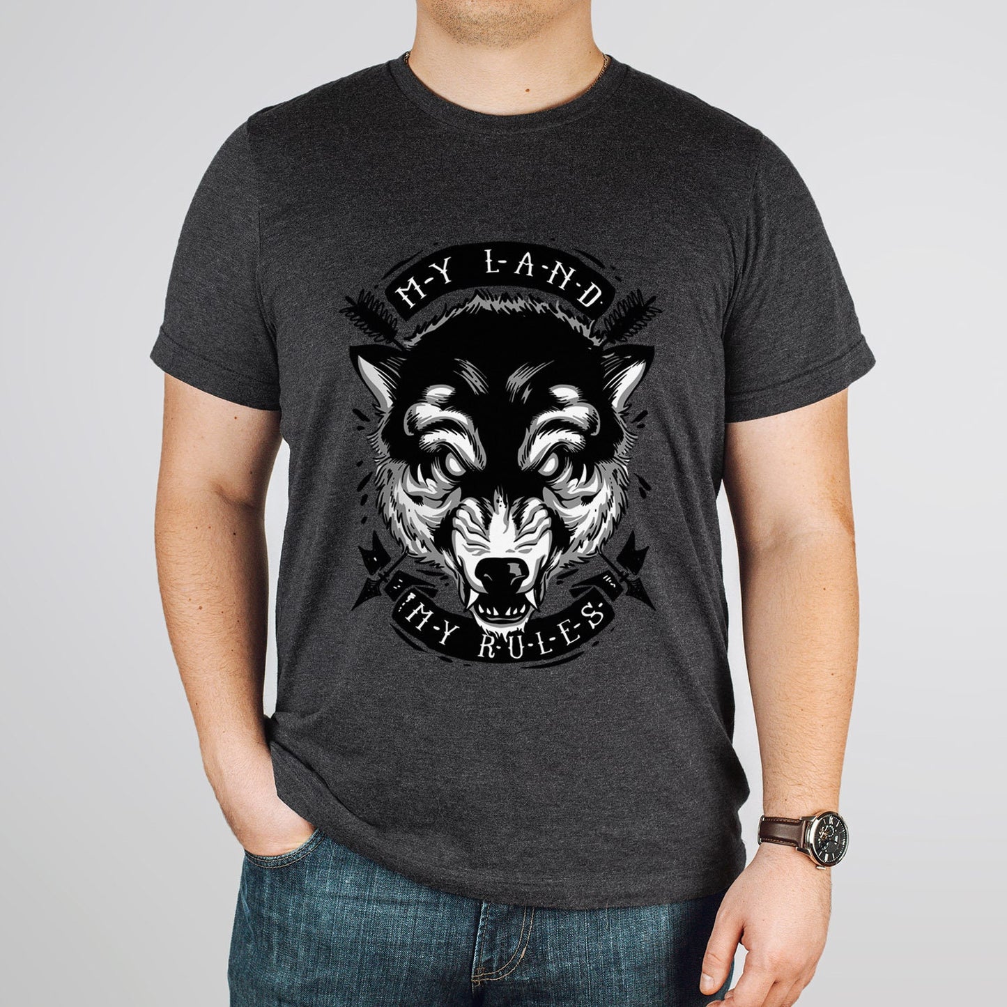 Wolf T-shirt, Wolf Head T-shirt, My Land My Rules Shirt, Scary T-shirt, Werewolf and Moon, Animal T-Shirt, Shirt with Scary Wolf