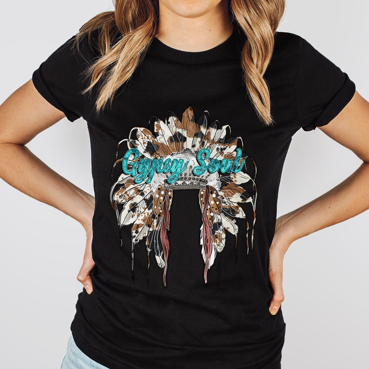 Gypsy Soul T-Shirt, Indian Hat Shirt, Indian Feathers Western Shirt, Southern Shirt, Cowgirl Shirt, Cowboy Shirt, Country Shirt, Gift Shirt