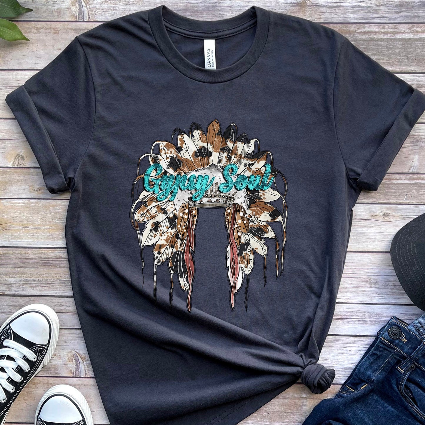 Gypsy Soul T-Shirt, Indian Hat Shirt, Indian Feathers Western Shirt, Southern Shirt, Cowgirl Shirt, Cowboy Shirt, Country Shirt, Gift Shirt