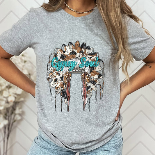 T-shirt Gypsy Soul, chemise à chapeau indien, chemise western à plumes indiennes, chemise du Sud, chemise de cow-girl, chemise de cow-boy, chemise de campagne, chemise cadeau