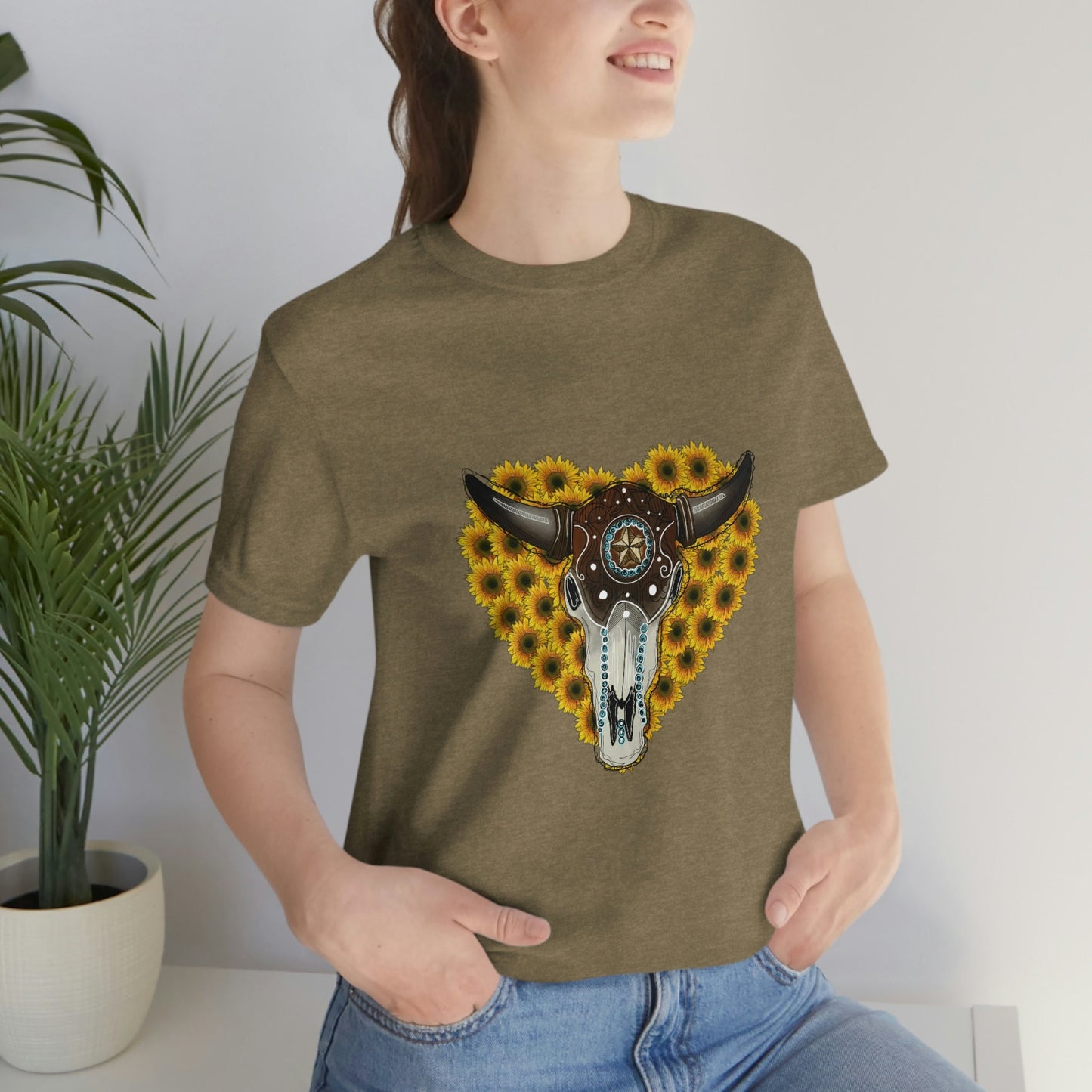 Bullhead T-shirt, Sunflower Boho T-Shirt, Western Style Shirt, Southern Shirt, Rodeo Shirt, Cowgirl Shirt, Cowboy Shirt, Country Shirt