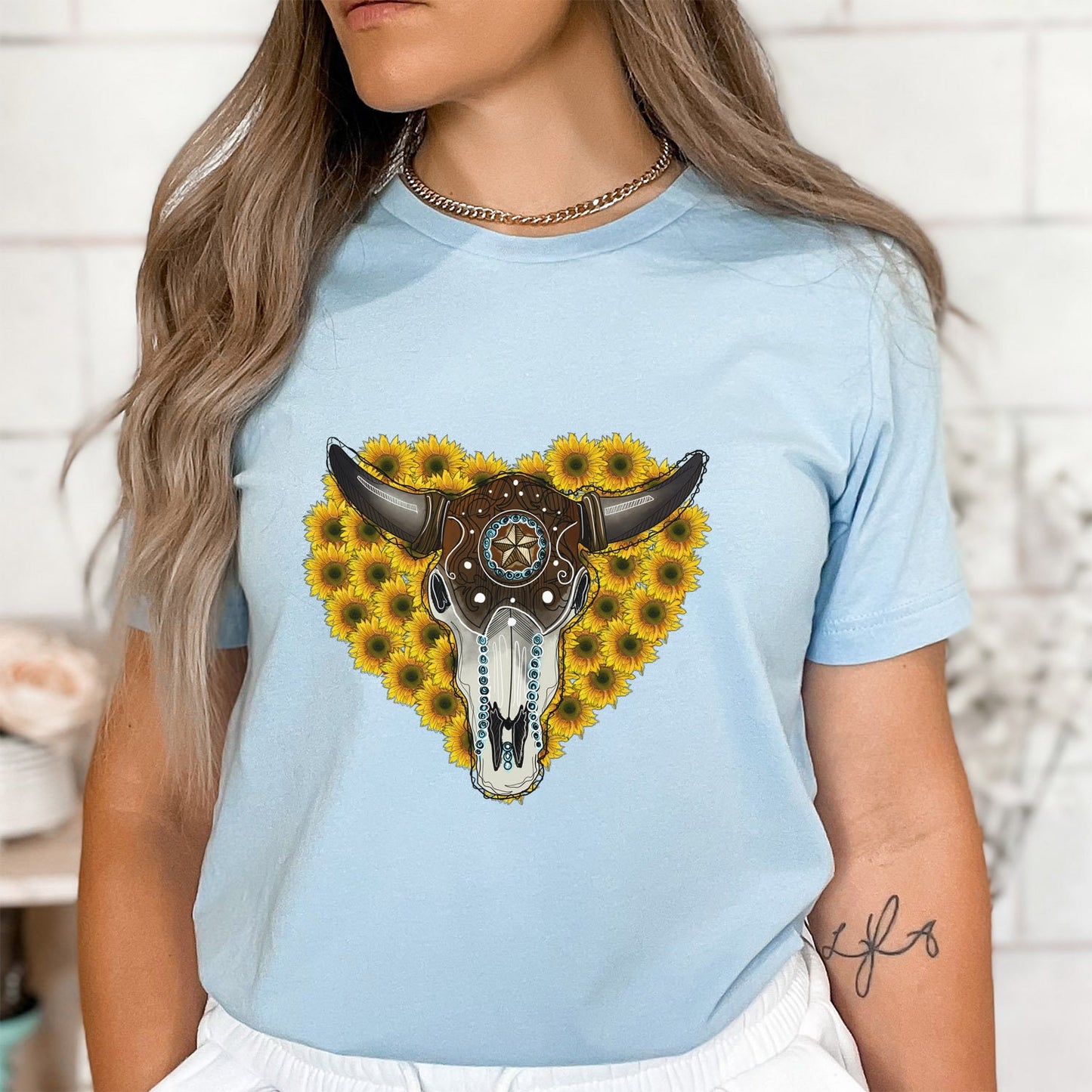 Bullhead T-shirt, Sunflower Boho T-Shirt, Western Style Shirt, Southern Shirt, Rodeo Shirt, Cowgirl Shirt, Cowboy Shirt, Country Shirt