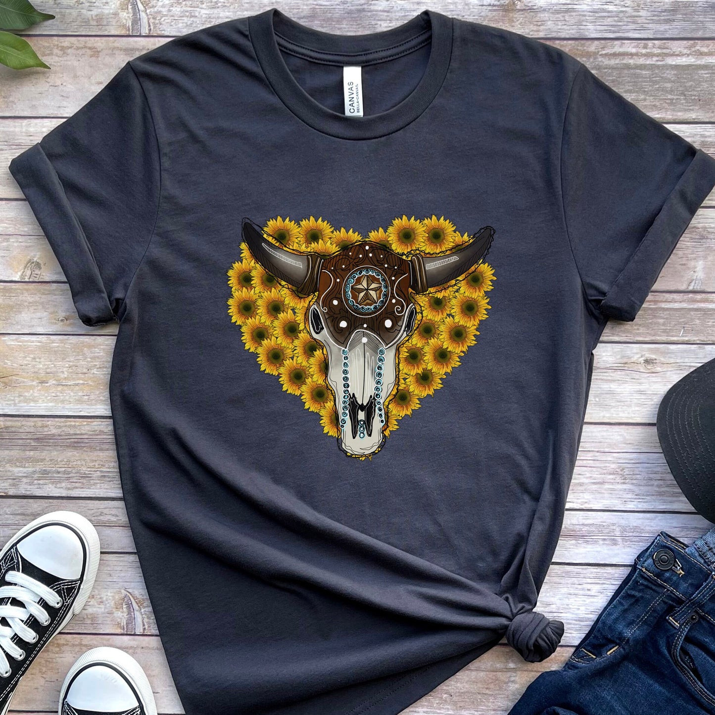 Bullhead T-shirt, Sunflower Boho T-Shirt, Western Style Shirt, Southern Shirt, Rodeo Shirt, Cowgirl Shirt, Cowboy Shirt, Country Shirt