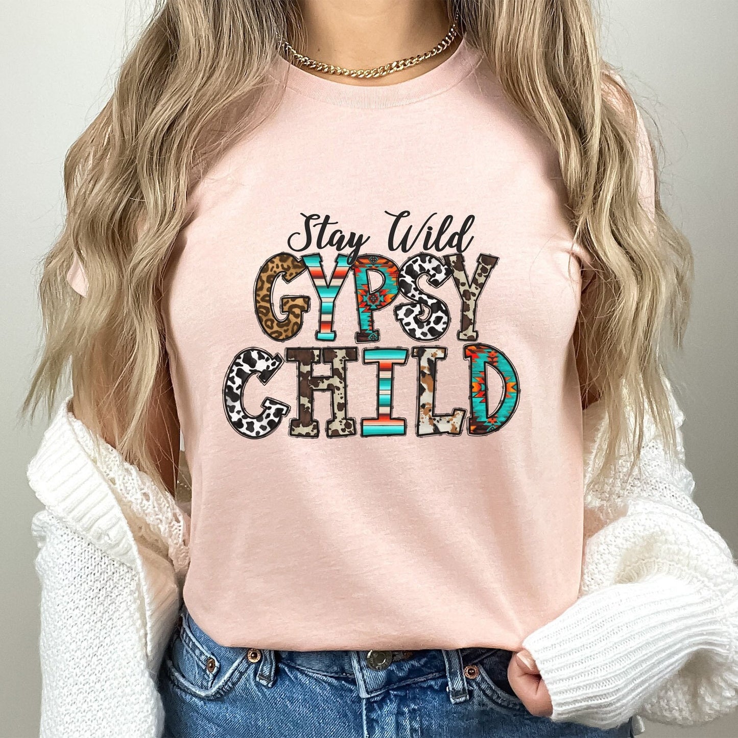 T-shirt Stay Wild Gypsy Child, chemise bohème, chemise western, chemise sudiste, chemise cowgirl, chemise cowboy, chemise country, chemise cadeau