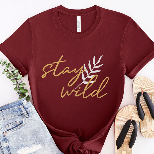 T-shirt Stay Wild Jungle, T-shirt Boho, T-shirt inspirant, T-shirt bohème, T-shirt à feuilles florales, T-shirt cadeau pour elle