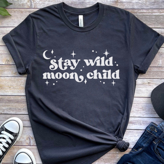 T-shirt Stay Wild Moon Child, T-shirt Boho, T-shirt inspirant, T-shirt bohème, T-shirt Lune et étoiles, T-shirt de voyage cadeau