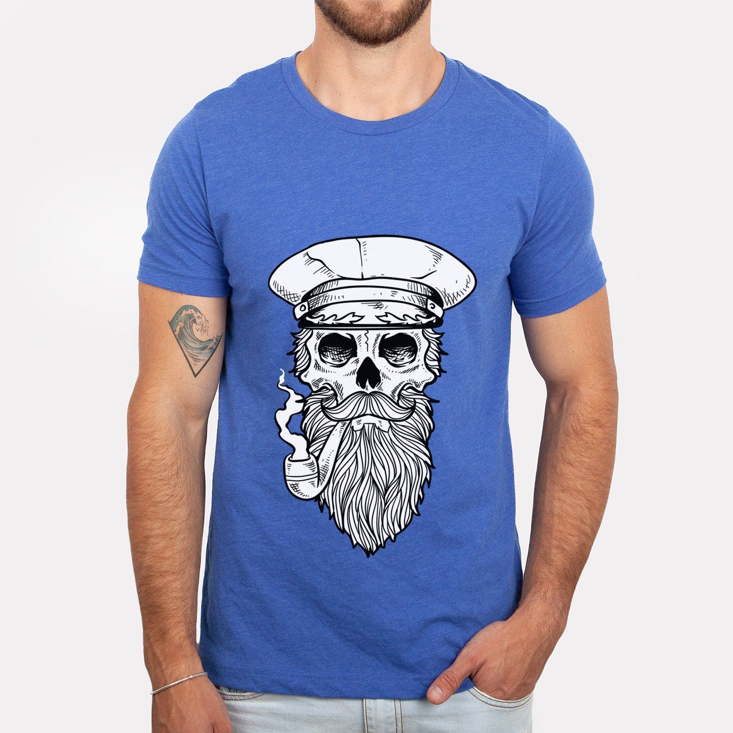 T-shirt marin, T-shirt tête de mort, T-shirt visage squelette, T-shirt voile, T-shirt tête de mort avec barbe, T-shirt tête de mort marin, T-shirt barbe