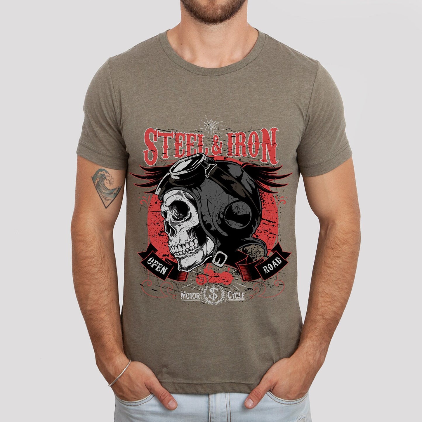 T-shirt en acier et fer, t-shirt moto, t-shirt tête de mort, t-shirt squelette, t-shirt motard, cadeau pour les amateurs de moto