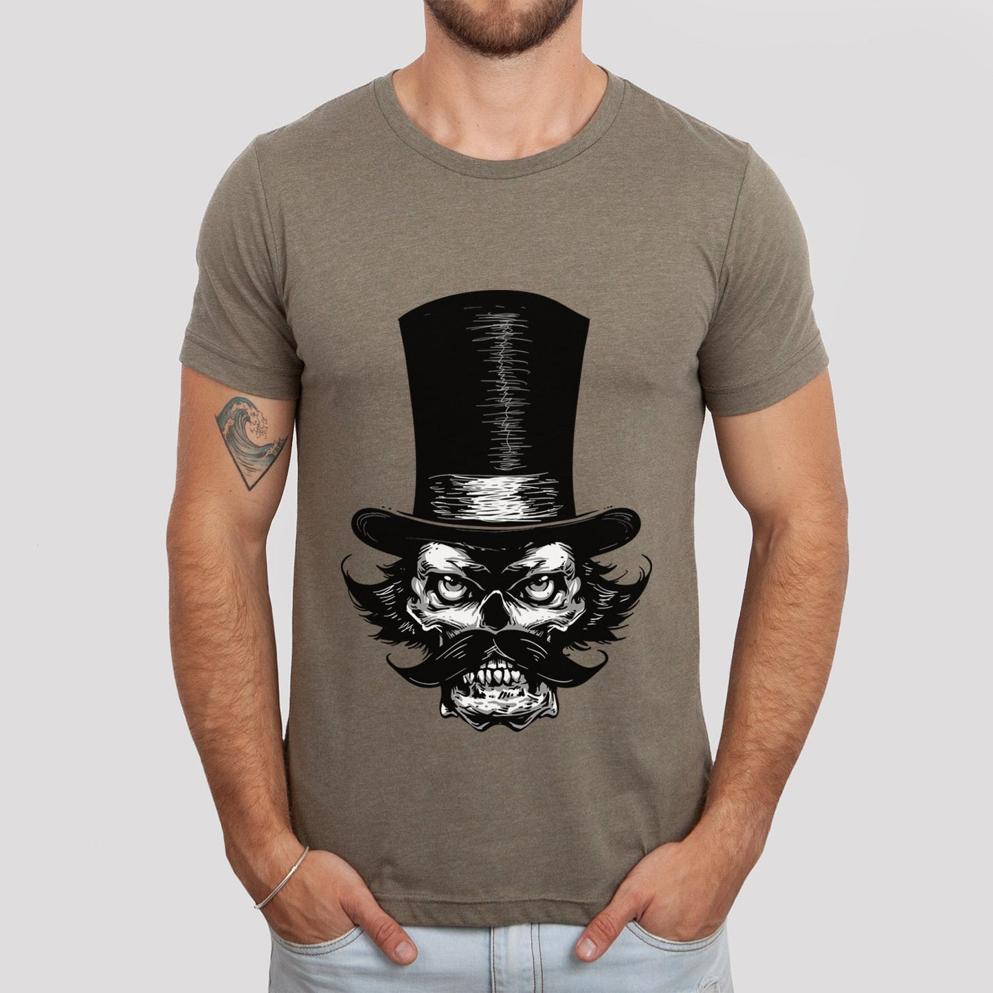 T-shirt bagarreur, T-shirt crâne avec moustache et chapeau, T-shirt crâne avec barbe, T-shirt horreur, cadeau pour lui