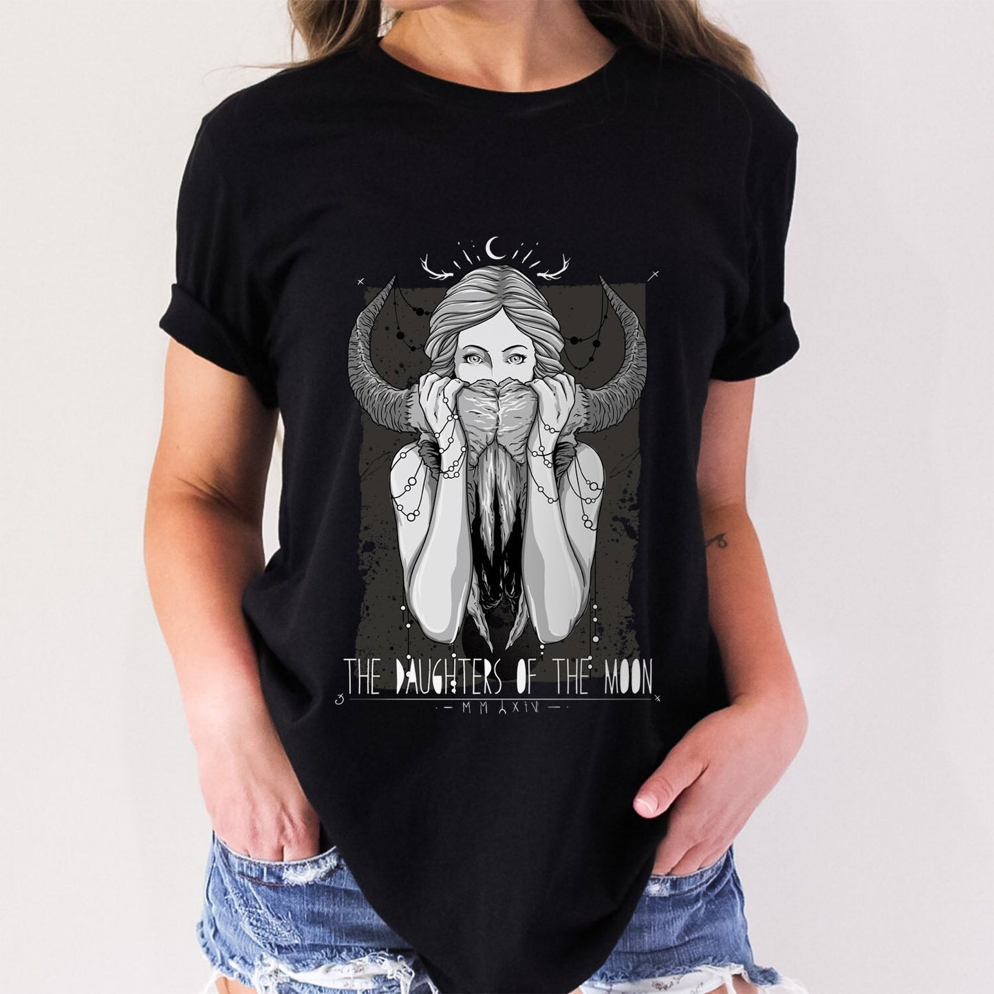 The Daughters of the Moon T-shirt, Gothic T-Shirt, Fantasy t-shirt, Moon-lit scene, Cosmic Horror, Celestial Moon Shirt, Spiritual T-Shirt