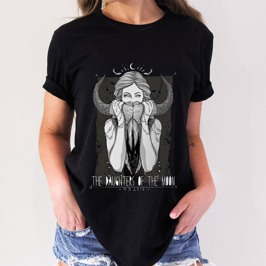 T-shirt Les Filles de la Lune, T-shirt gothique, T-shirt fantastique, Scène au clair de lune, Horreur cosmique, T-shirt Lune céleste, T-shirt spirituel